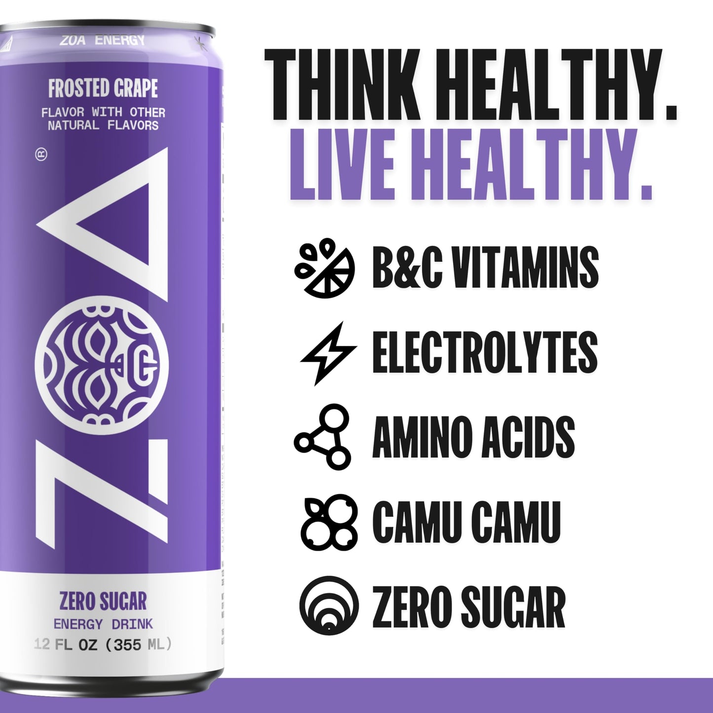 ZOA Energy Drink Variety Pack, 4 Flavors - Zero Sugar, Daily Vitamin C & B, Natural Caffeine, Hydrating Electrolytes - No Crash, Keto Friendly - 12 Ounce Cans (Pack Of 12)