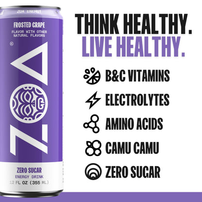 ZOA Energy Drink Variety Pack, 4 Flavors - Zero Sugar, Daily Vitamin C & B, Natural Caffeine, Hydrating Electrolytes - No Crash, Keto Friendly - 12 Ounce Cans (Pack Of 12)