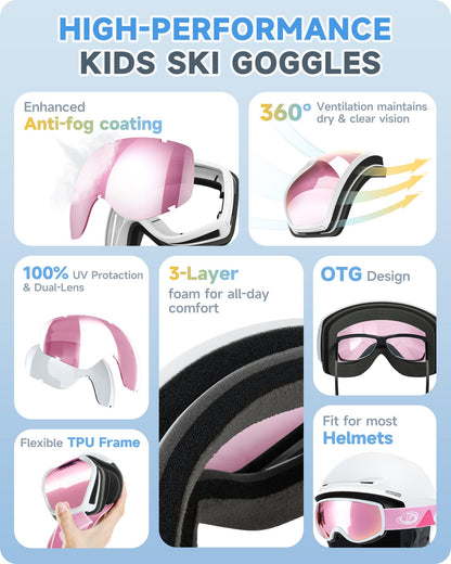 findway Kids Ski Goggles, Kids Snowboard Goggles for Boys Girls Toddler age 3-12