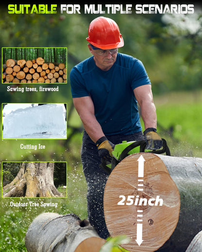 Snoonwee Gas Powered Chainsaw with 20 and 18 Inch Bar Dual System, 58cc 3.6 HP Professional 2-Stroke Engine, Easy Start and Anti-Vibration for Farm Ranch or Heavy Duty Wood Cutting (Green)