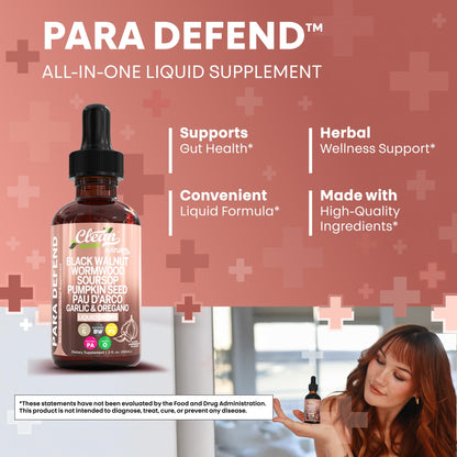 para Defend Wormwood Black Walnut Cleanse for Humans Drops Liquid Soursop Garlic Pumpkin Seed PAU D'Arco Oil of Oregano Turmeric Berberine Neem Extract Hull Bark Tincture by Clean Nutra