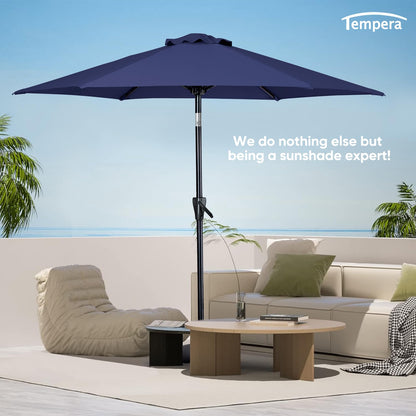 Tempera 9ft Patio Market Outdoor Table Umbrella with Push Button Tilt and Crank,Large Sun Umbrella with Sturdy Pole&Fade resistant canopy,Easy to set, Navy