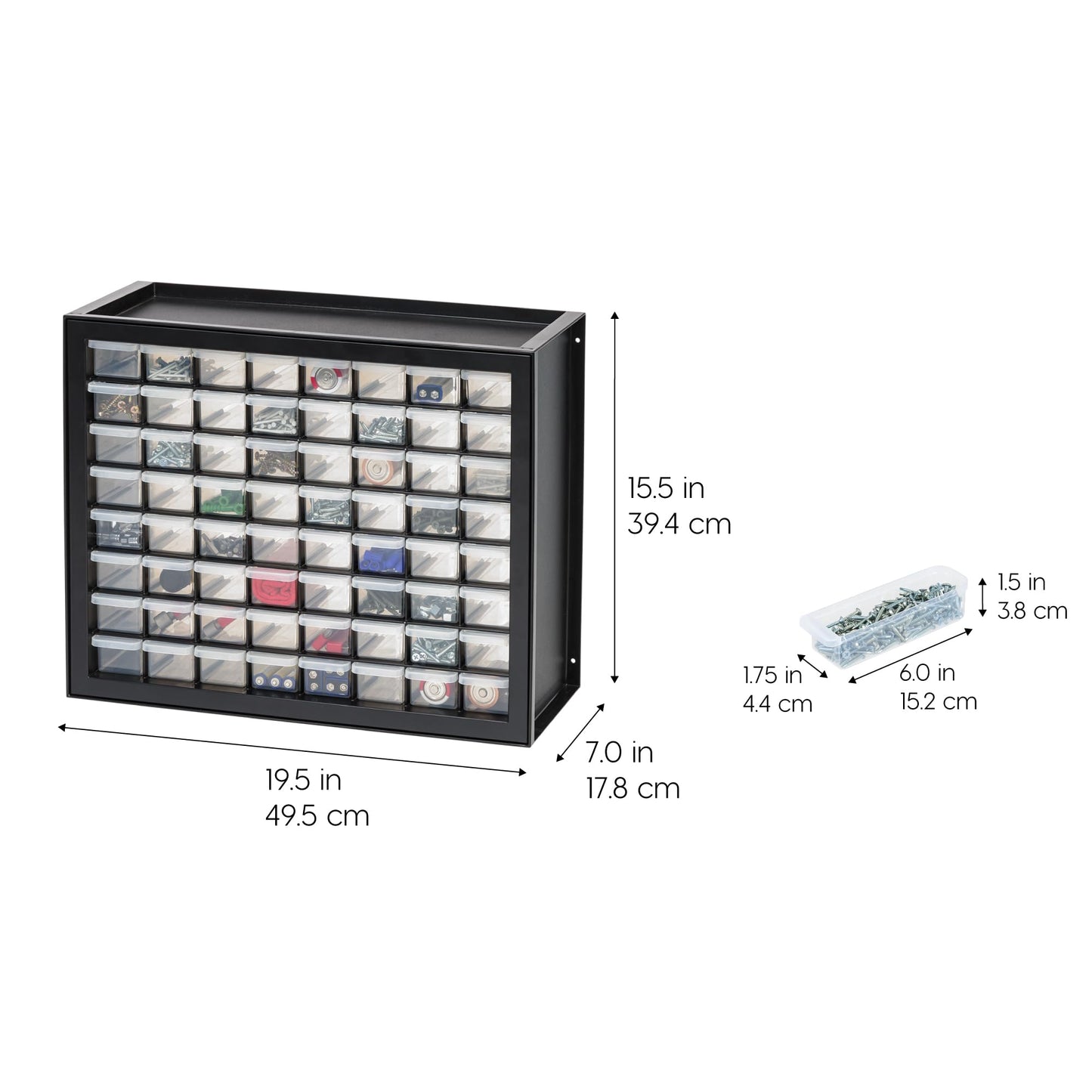 IRIS USA Bead Organizer Storage Bin Drawer Cabinet, 64-Drawer Plastic Organization Chest for Screws Bolts Nails Hardware Small Parts Electronics Charm Tools Scrapbook Art Craft Hobby Supplies - Black