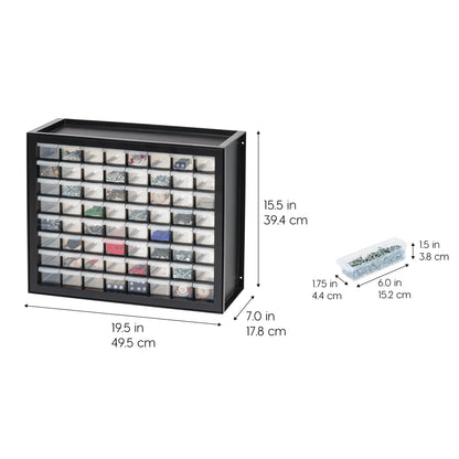 IRIS USA Bead Organizer Storage Bin Drawer Cabinet, 64-Drawer Plastic Organization Chest for Screws Bolts Nails Hardware Small Parts Electronics Charm Tools Scrapbook Art Craft Hobby Supplies - Black