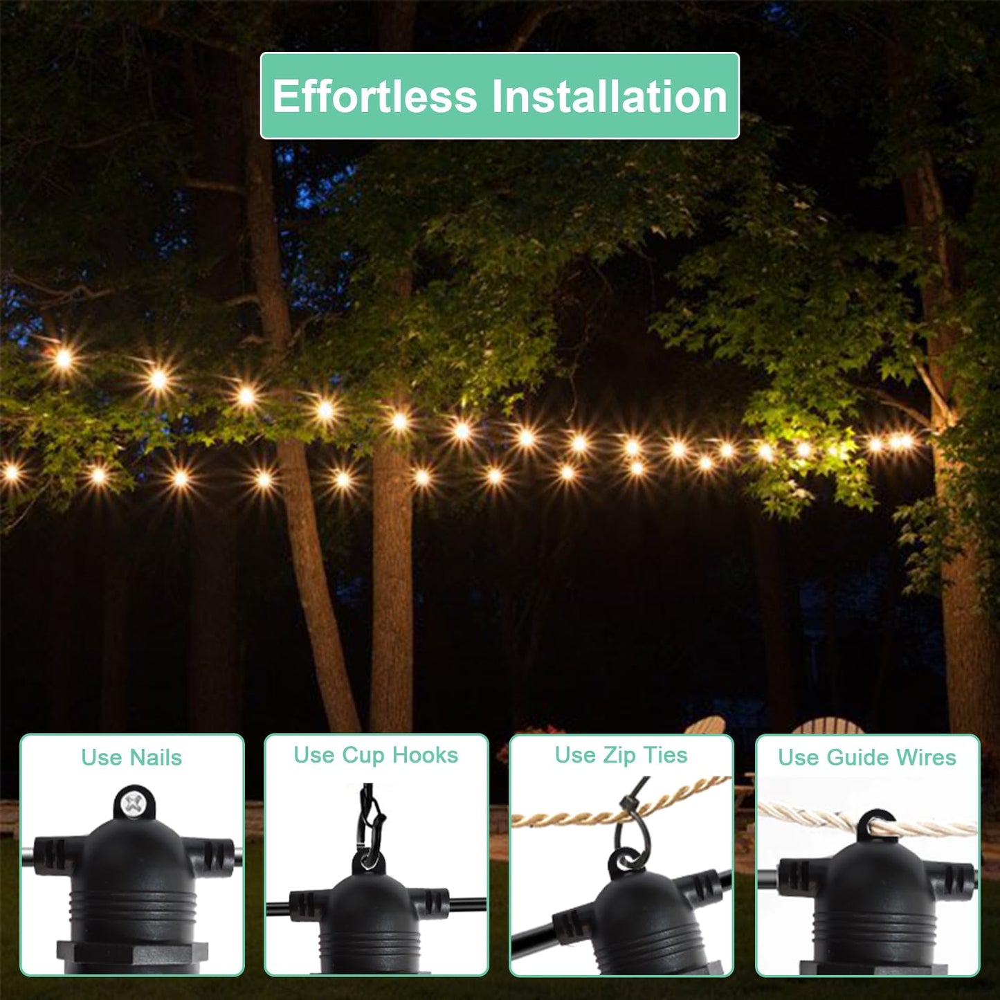 GUYULUX Outdoor String Lights, 3000K Warm White 54ft Patio Lights String with 16 Led Shatterproof Bulbs,Outside Waterproof Hanging Ambience Plug in String Light for Porch Deck Garden Backyard Balcony