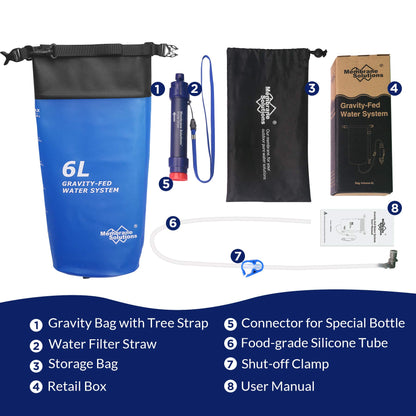 Membrane Solutions Gravity Water Filter Pro 6L, 0.1-Micron Versatile Water Purifier Camping with Adjustable Tree Strap Storage Bag, Survival Gear for Group Emergency Preparedness