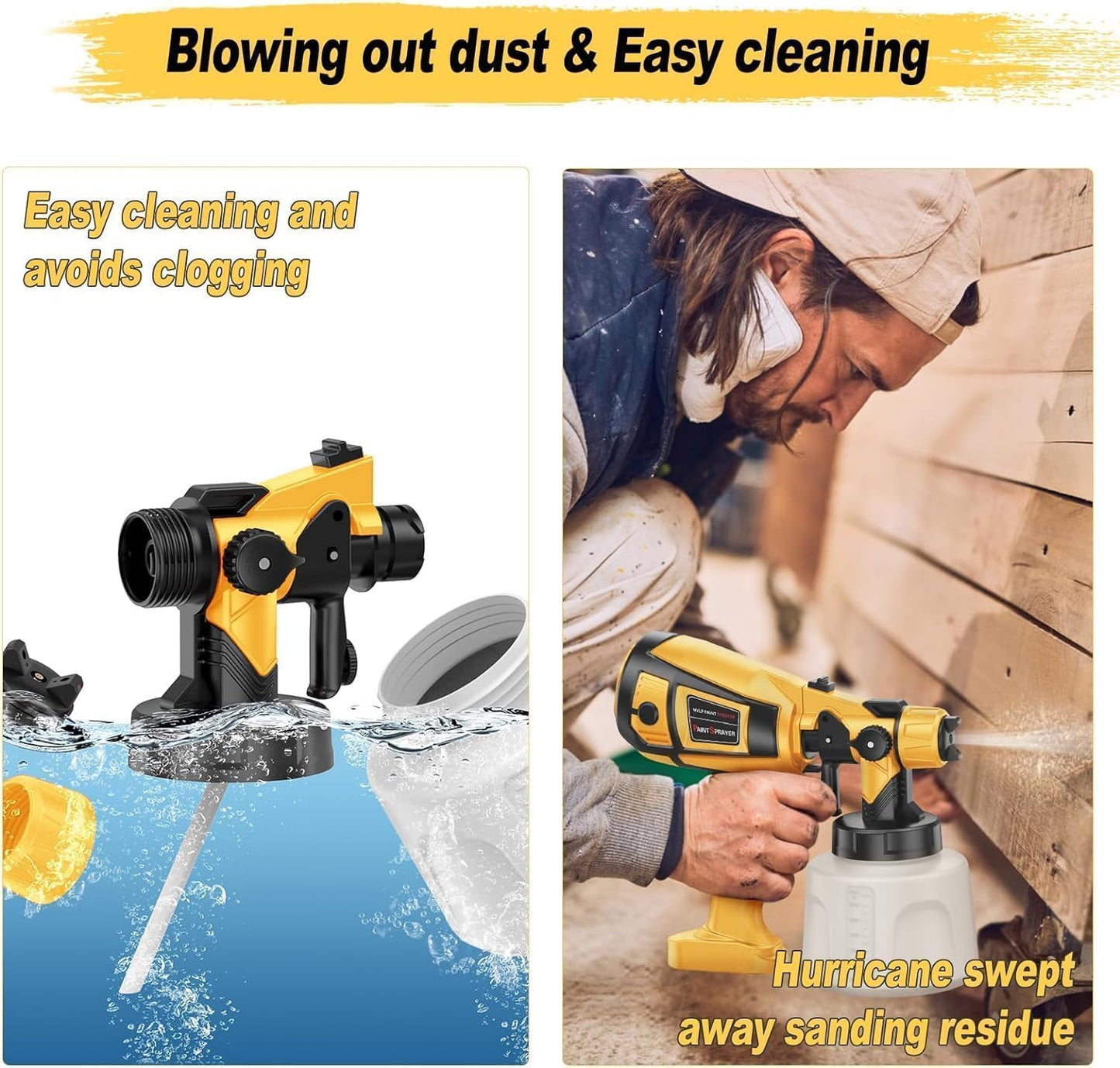 Paint Sprayer 1000W High Power Electric Spray Paint Gun with Adjustable Spray Width Knob,1400ML Container,4 Nozzles & 3 Patterns,Easy to Clean for Furniture Cabinets House Painting Yellow