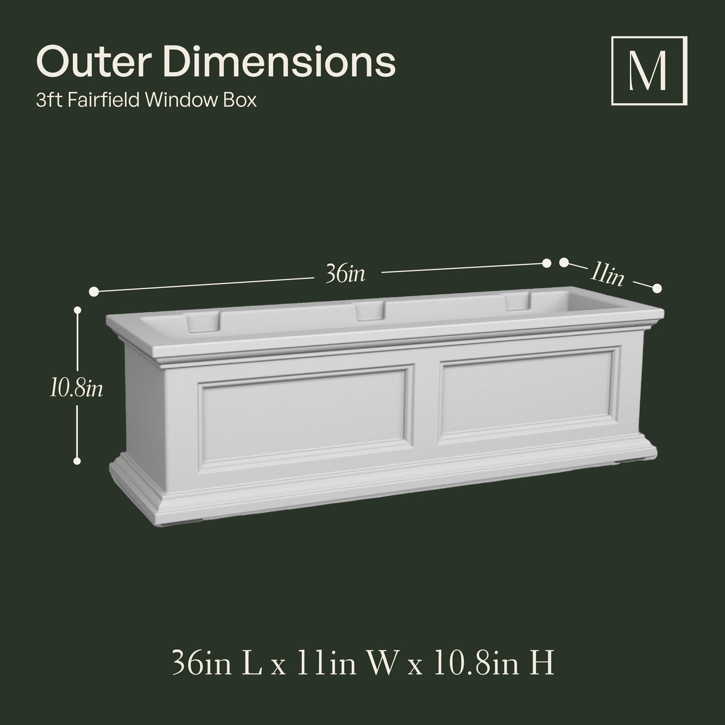 Mayne Fairfield 3-Foot Window Box – Self-Watering, Weather-Resistant Planter for Flowers – Durable Design for Outdoor Use, Perfect for Windows
