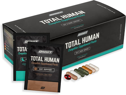 ONNIT Total Human Adult Multivitamin Dietary Supplement Comprehensive Capsule Packs with Day and Night Support, Daily Vitamin Packs for Men and Women, Dietary Supplement Capsules, 30-Day Supply
