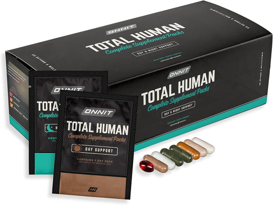 ONNIT Total Human Adult Multivitamin Dietary Supplement Comprehensive Capsule Packs with Day and Night Support, Daily Vitamin Packs for Men and Women, Dietary Supplement Capsules, 30-Day Supply