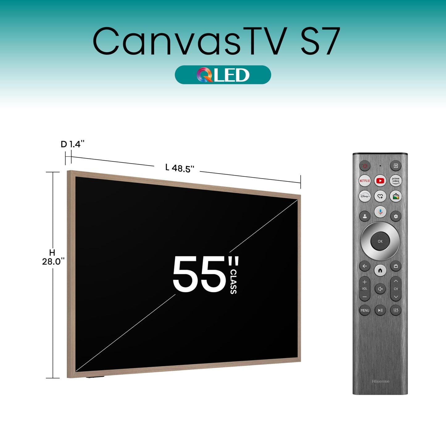 Hisense 55-Inch Class QLED 4K S7N CanvasTV Series Dolby Vision HDR Google Smart TV (55S7N) - 144Hz, Art Mode, Anti-Glare Panel, Hi-Matte Display, Frame & UltraSlim Wall Mount Included