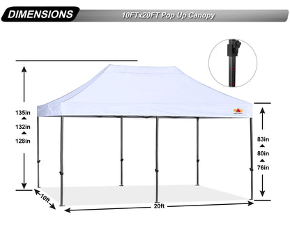 ABCCANOPY Patio Pop Up Canopy Tent 10x20 Commercial-Series(White)