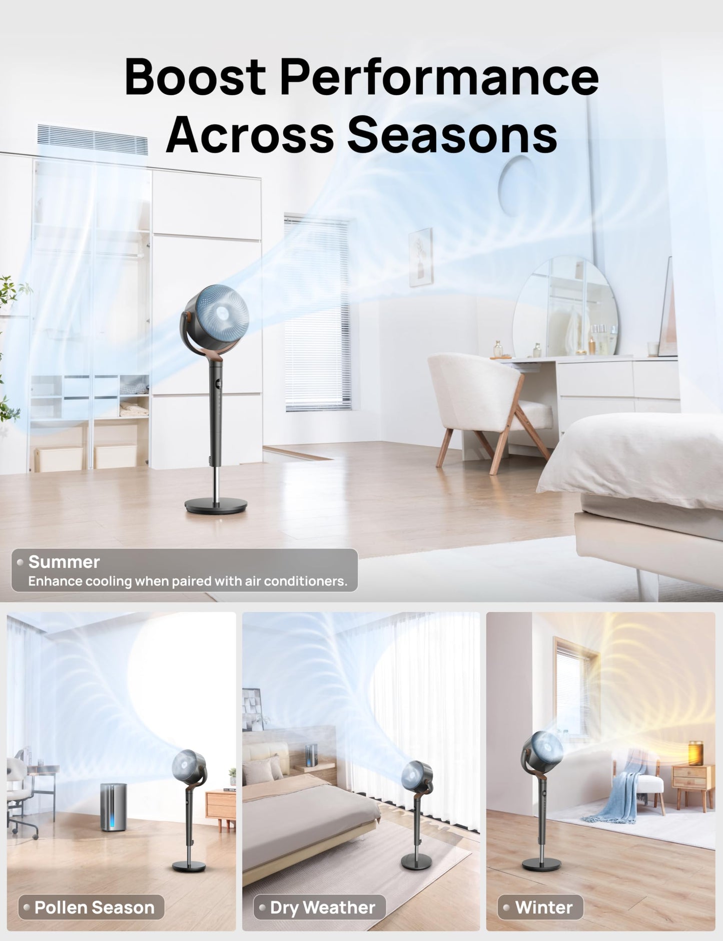 Dreo Fan for Bedroom, 120° Oscillating Standing Fans,Quiet Floor Fan with DC Motor, 85ft Pedestal Fans for Room,8 Speeds, 3 modes, 20dB, 120° Manual Vertical, 35-40" Adjustable Height, 8H Timer,Grey