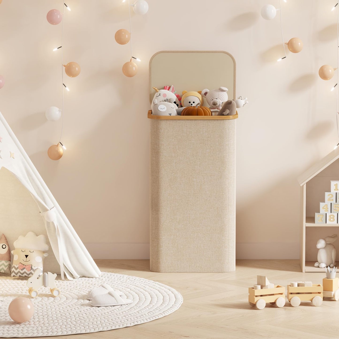 Lifewit 100L Laundry Basket with Lid, Clothes Hampers for Laundry with Bamboo Handles and 1 Removable Bag, Large Foldable Laundry Hamper for Bedroom, Bathroom, Dorm, Laundry Room, Beige