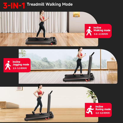 RHYTHM FUN Incline Foldable Treadmill, Walking Pad Treadmill with Incline, 300 lbs Portable Treadmills with Handles for Home Office Use, Under Desk Compact Walking pad with LED Display & APP