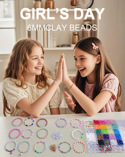 BestNow Clay Beads Bracelet Making Kit 5000 Pcs Friendship Bracelet Kits Flat Beads for Jewelry Making Polymer Heishi Beads Set for Bracelet Necklace DIY Crafts Gift for Girls Ages 6-12