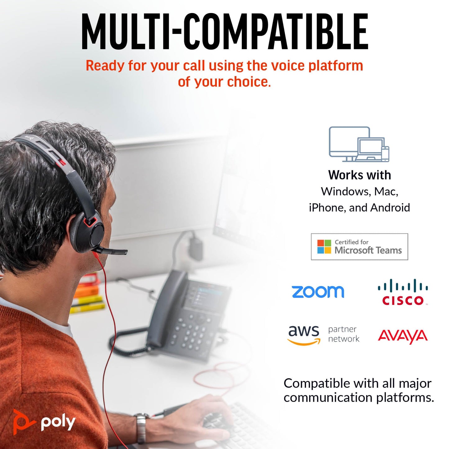 Poly Blackwire 5220 Wired Headset (Plantronics) Flexible Noise-Canceling Boom Mic Ergonomic Design - PC/Mac, Mobile via USB-C, USB-A, 3.5mm - Works w/Teams, Zoom - Amazon Exclusive (9P7X6AA)