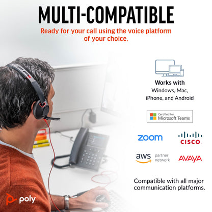 Poly Blackwire 5220 Wired Headset (Plantronics) Flexible Noise-Canceling Boom Mic Ergonomic Design - PC/Mac, Mobile via USB-C, USB-A, 3.5mm - Works w/Teams, Zoom - Amazon Exclusive (9P7X6AA)