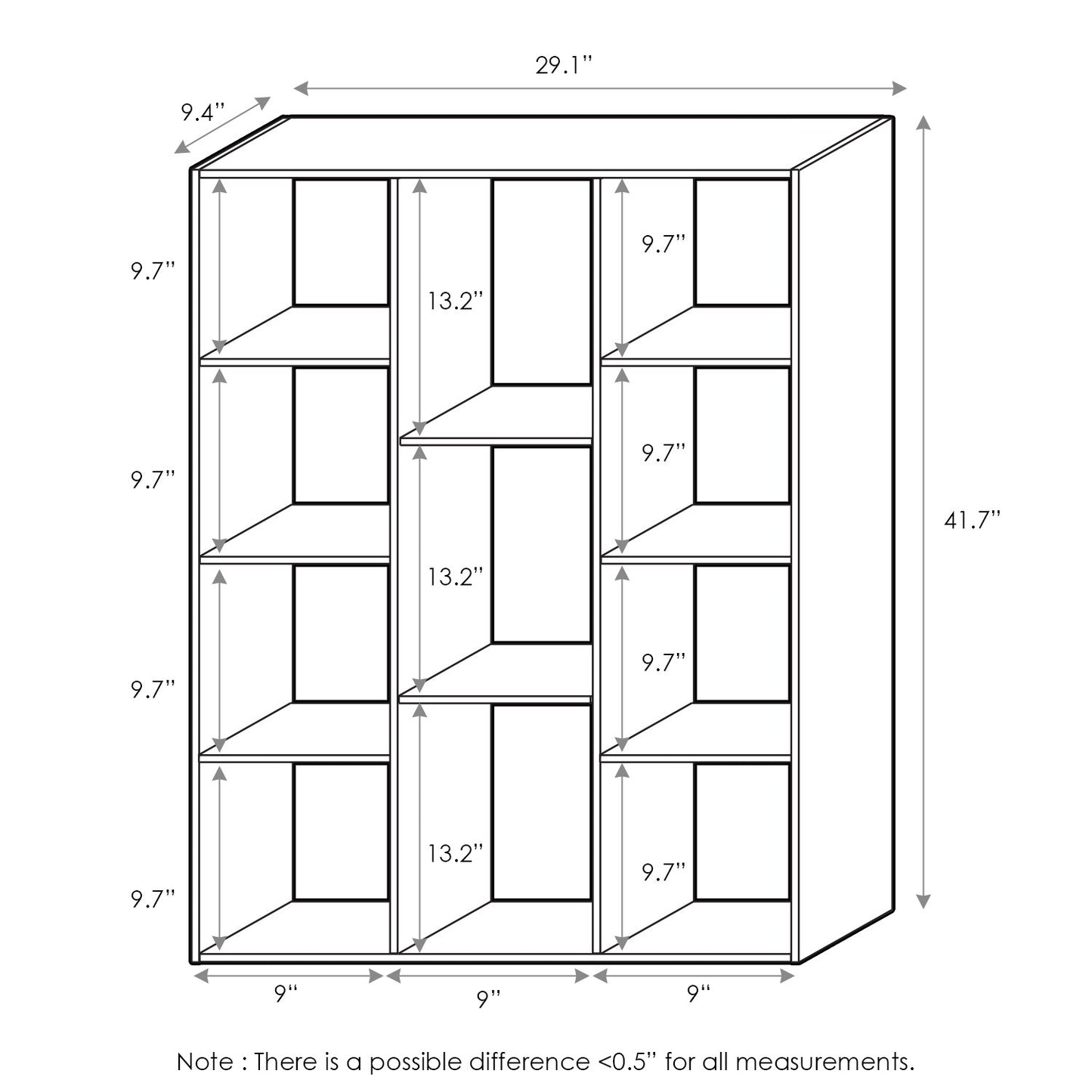 Furinno LUDER Book Shelf, 11-Cube Bookshelf, Reversible Bookcase, 9.4 x 29.1 x 41.7, for Living Room, Bedroom, Home Office, White