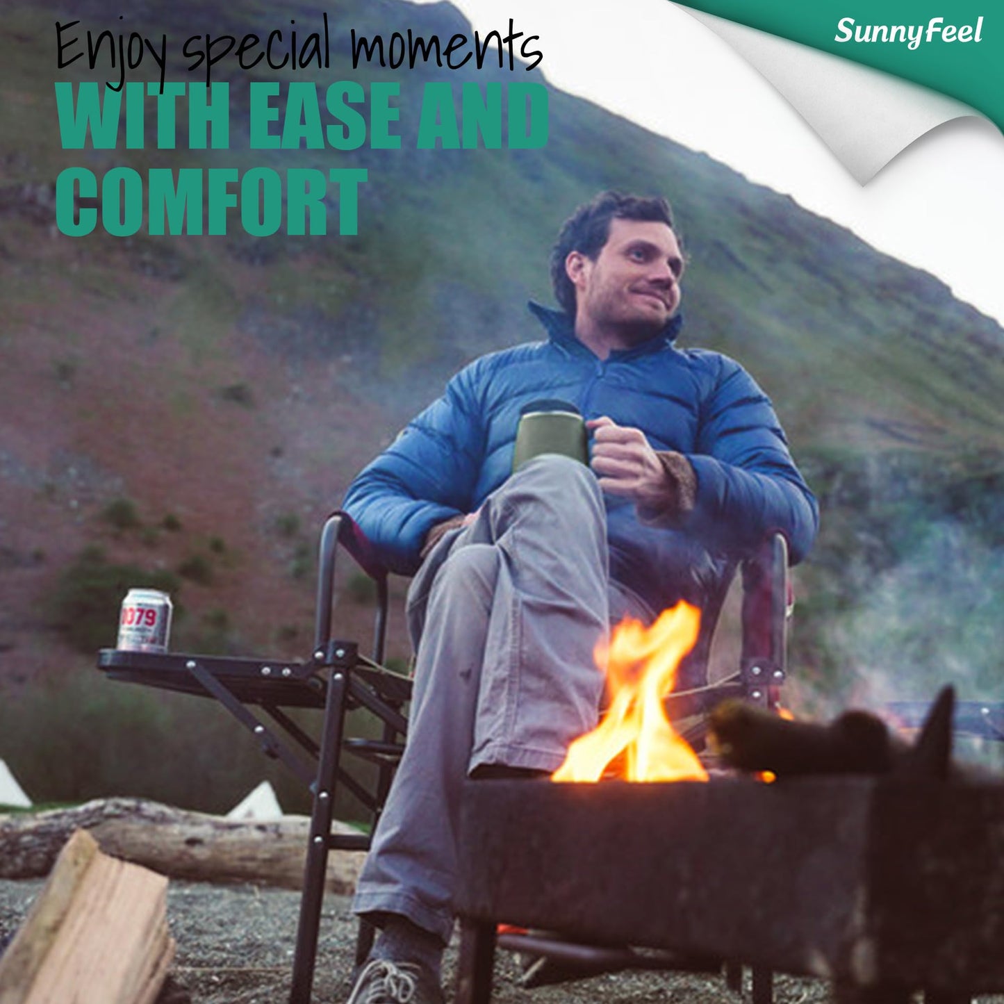 SUNNYFEEL Heated Camping Directors Chair, Heavy Duty,Oversized Outdoor Portable Heating Folding Chair with Side Table, Pocket for Beach, Fishing,Trip,Picnic,Lawn,Concert Foldable Camp Chairs