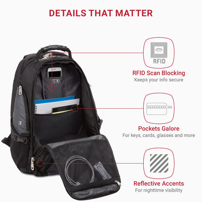 SwissGear 1900 Scansmart TSA 17 Laptop Backpack, Grey/Black, 19-Inch