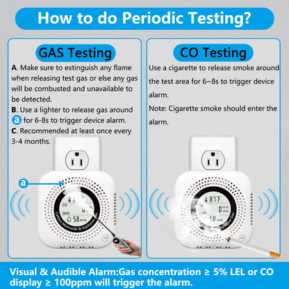 4-in-1 Upgraded Natural Gas Leak Detector and Carbon Monoxide Detectors,Carbon Monoxide Detectors Plug in with Temperature & Humidity Monitor CO Methane Propane Alarm for Home RV Hotel (White)