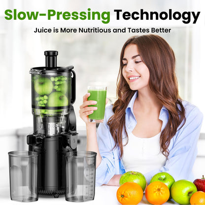 Cold Press Juicer, Amumu Slow Masticating Machines with 5.3" Extra Large Feed Chute Fit Whole Fruits & Vegetables Easy Clean Self Feeding Effortless for Batch Juicing, High Juice Yield, BPA Free 250W