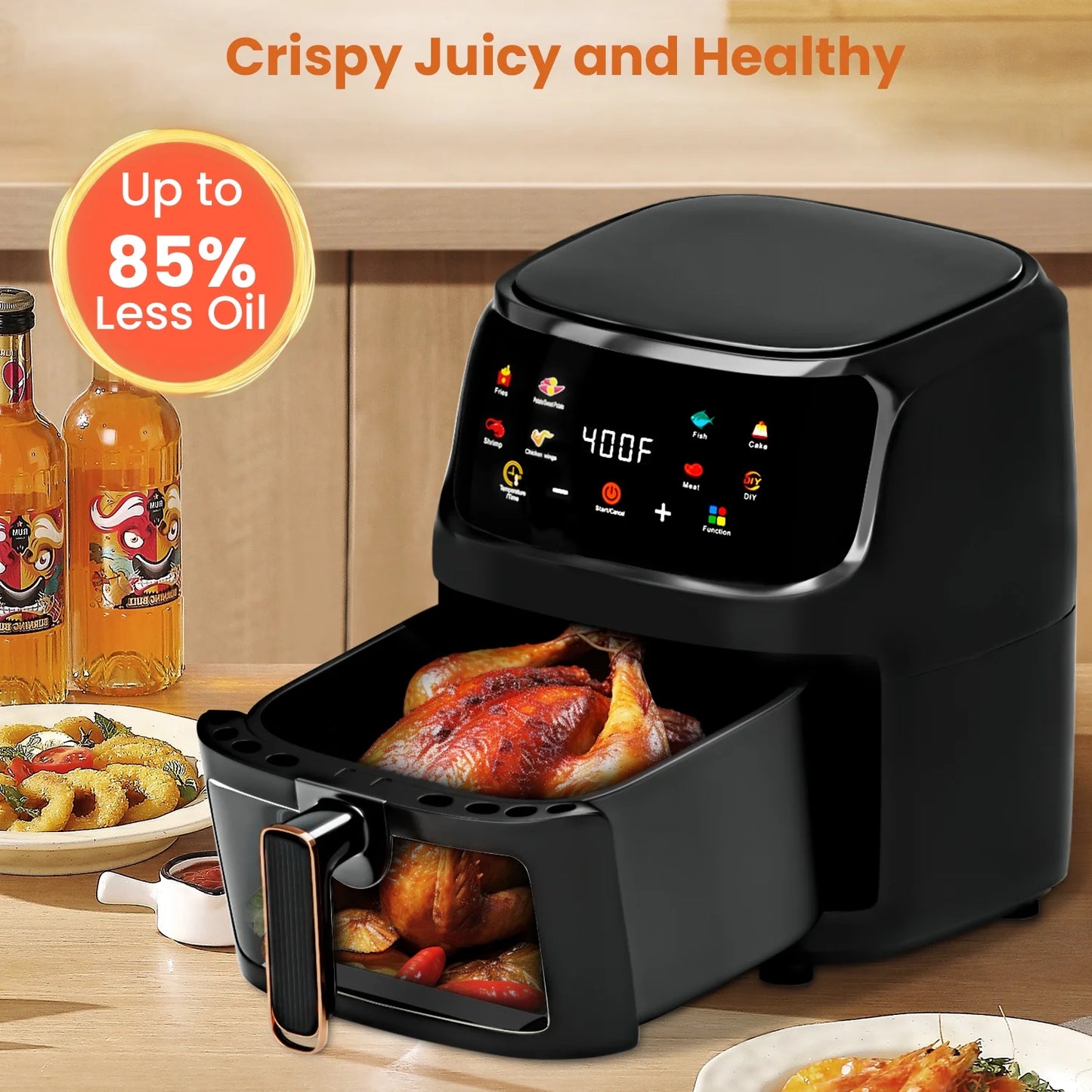 Bluebow Air Fryer 7.5QT, Large 8-in-1 Digital Touchscreen, Visible Window, 1700W, New, Black