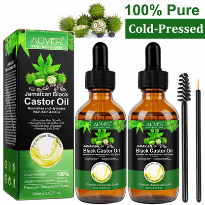 2 Pack Aliver Jamaican Black Castor Oil for Hair and Skin Care, Pure Cold Pressed, Repair and Nourish,Natural Hair & Body Oil