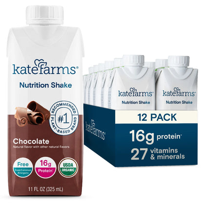 Kate Farms Organic Vegan Nutrition Shake, Coffee, 16g Protein, 27 Vitamins and Minerals, Meal Replacement Drinks, Protein Shake, 11 fl oz (12 Pack)