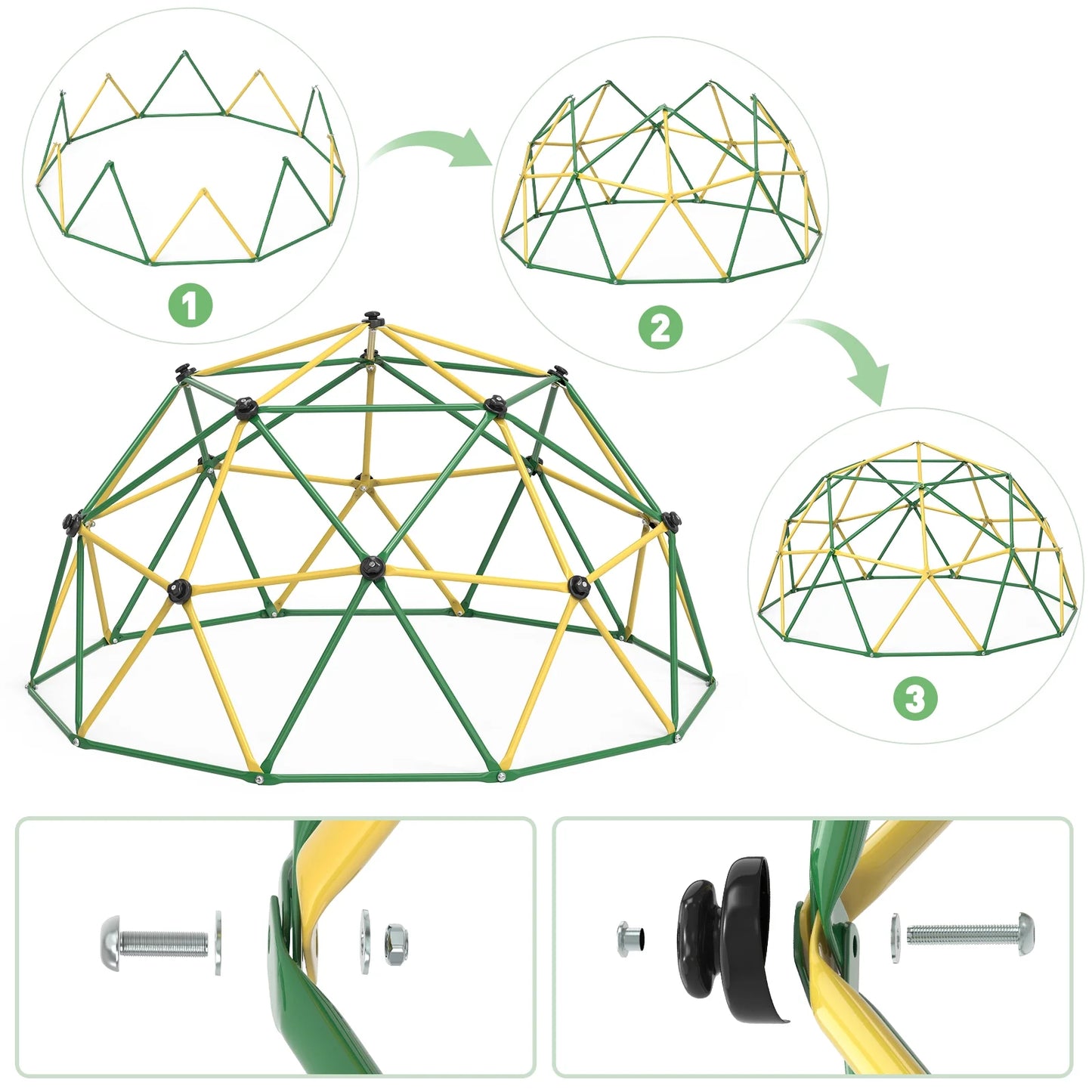 GIKPAL Climbing Dome, 10FT Dome Climber with Hammock for Kids Outdoor Play Equipment, Supports up to 1000lbs Jungle Gym, Anti-Rust, Easy Assembly,Yellow+Green