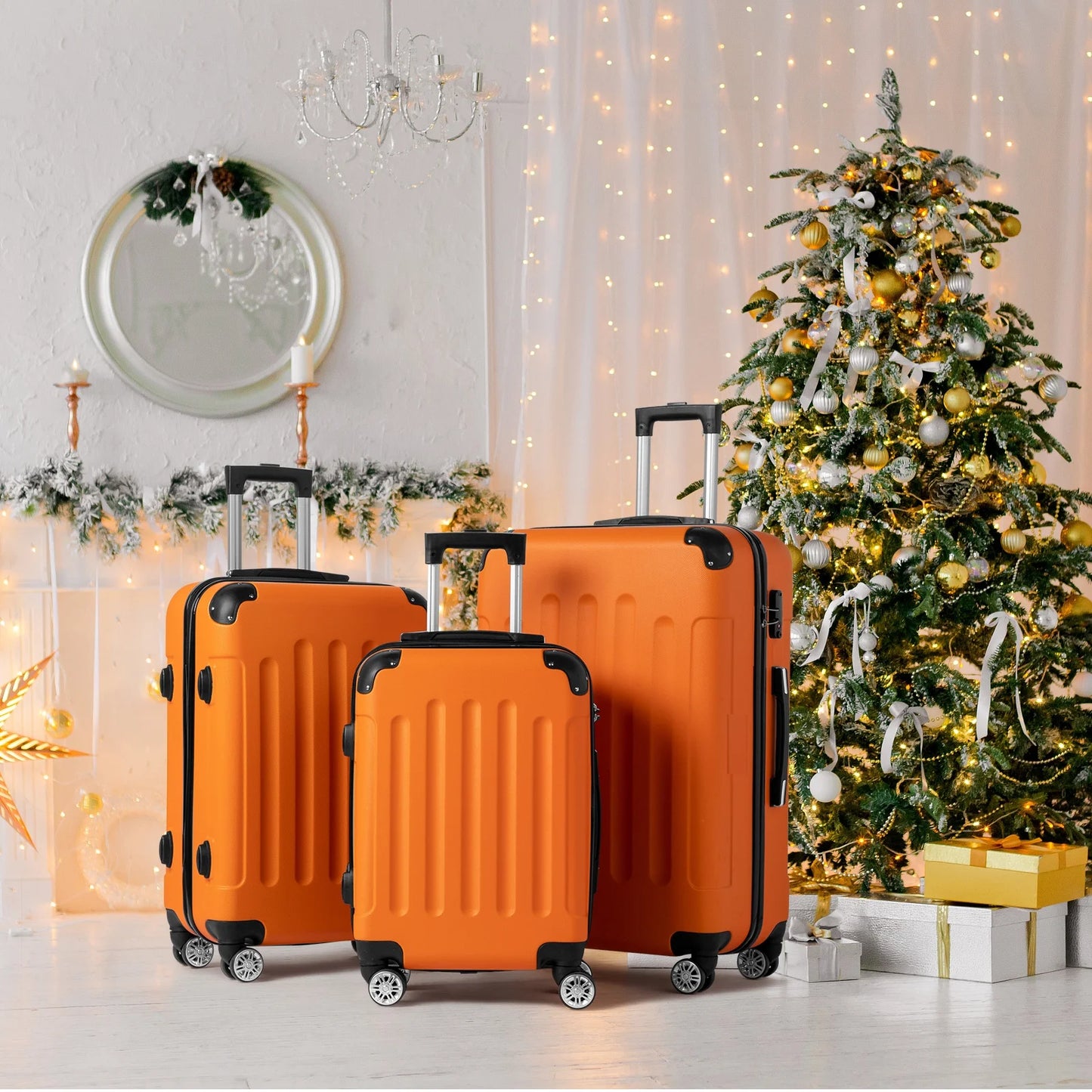 Zimtown Hardside Lightweight Spinner Orange 3 Piece Luggage Set with TSA Lock