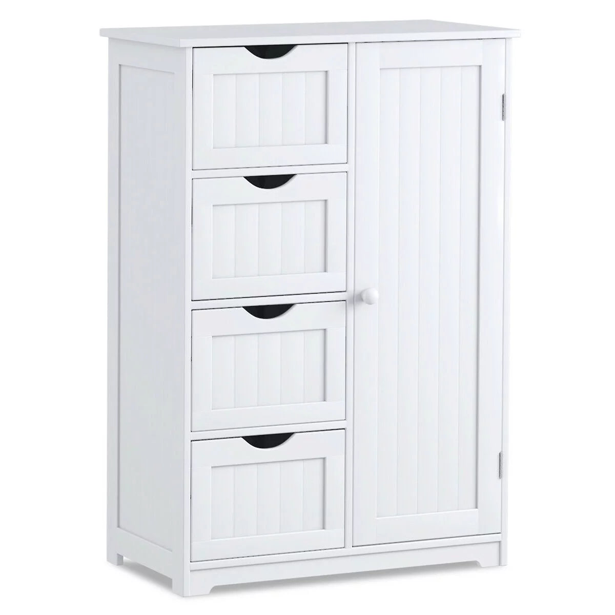 Costway Bathroom Storage Wooden 4 Drawer Cabinet Cupboard 2 Shelves Free Standing White