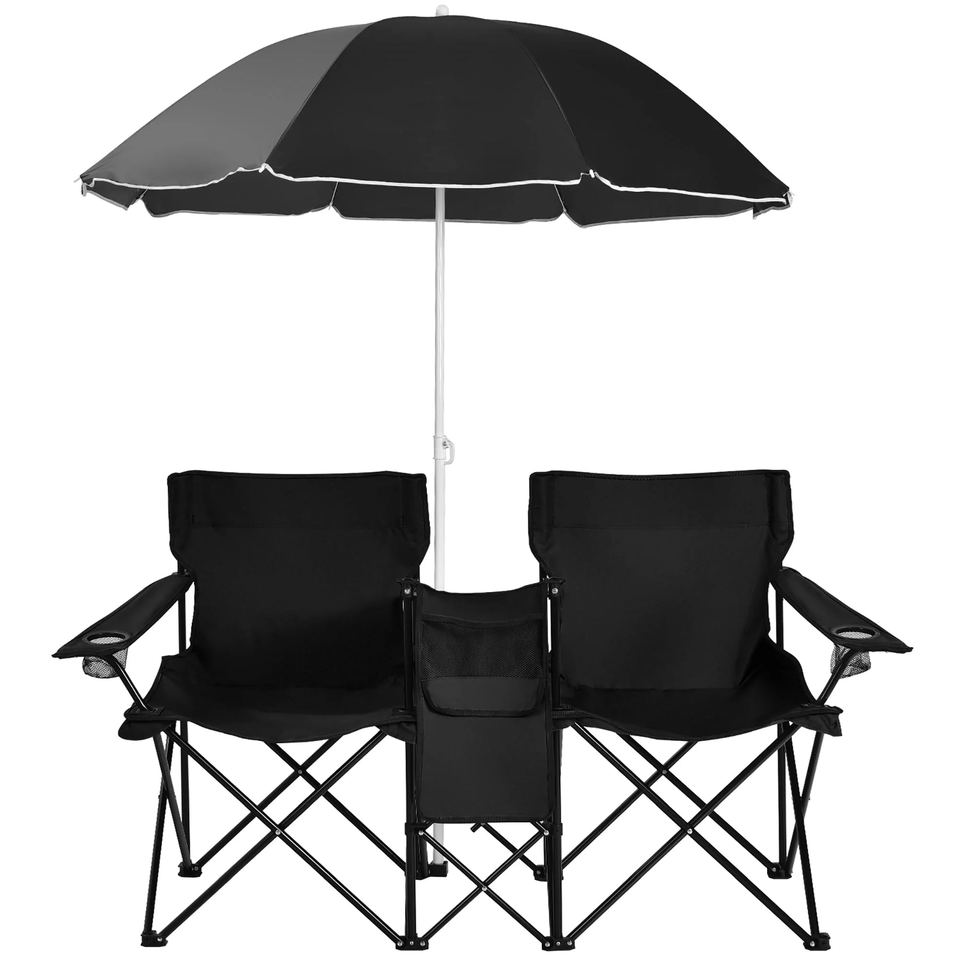 Costway Portable Folding Picnic Double Chair W/Umbrella Table Cooler Beach Camping Chair