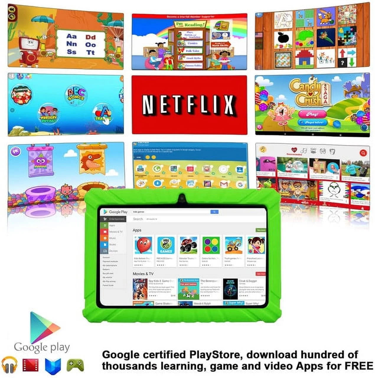 Contixo 7" Tablet Bundle, Kids Ages 3-7, Contixo Academy, STEM Learning, Headphones & Sleeve Case, Android Tablet, Parental Controls – Green