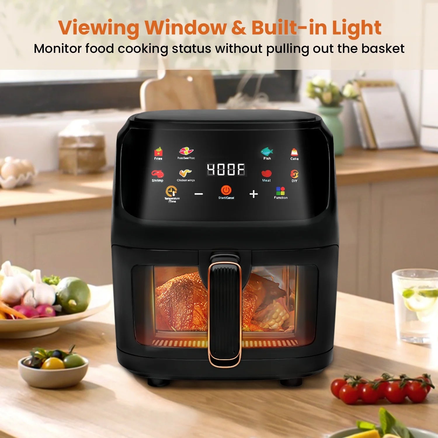 Bluebow Air Fryer 7.5QT, Large 8-in-1 Digital Touchscreen, Visible Window, 1700W, New, Black