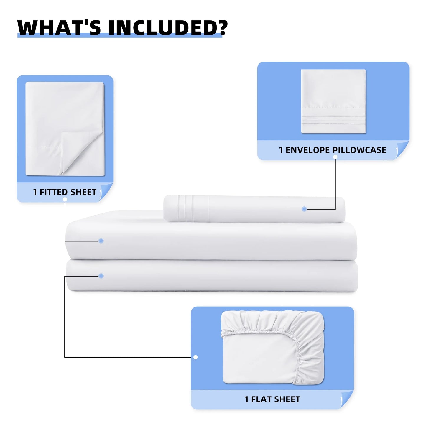 Shilucheng 3 Pieces Luxury Bed Sheets Set, 1800 Series Microfiber Bed Sheets, 16" Deep Pocket, Twin, White