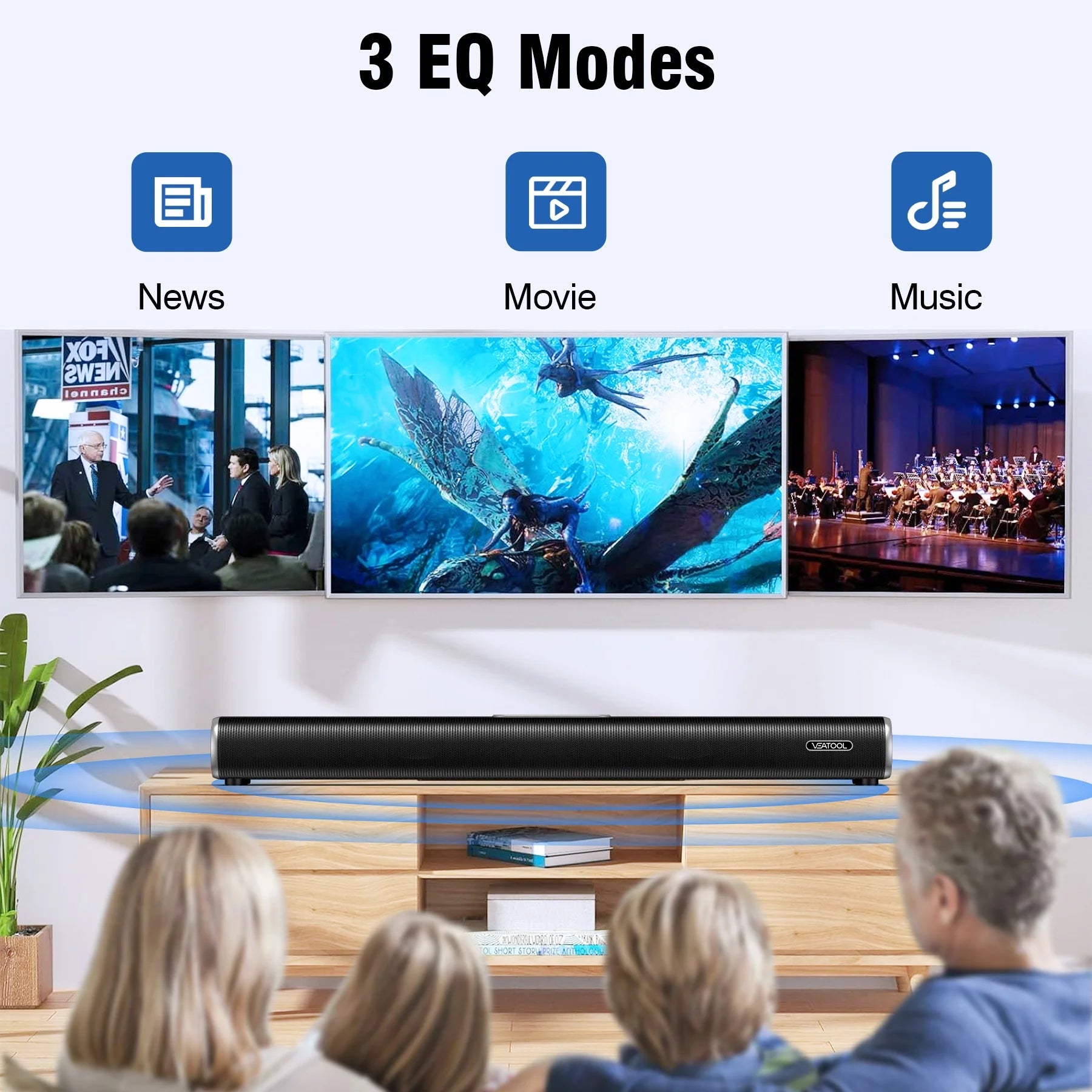 VEAT00L 2.1ch Sound Bars for TV, Soundbar with Subwoofer, Wired & Wireless Bluetooth 5.0 3D Surround Speakers, Optical/HDMI/AUX/RCA/USB Connection, Wall Mountable, Remote Control