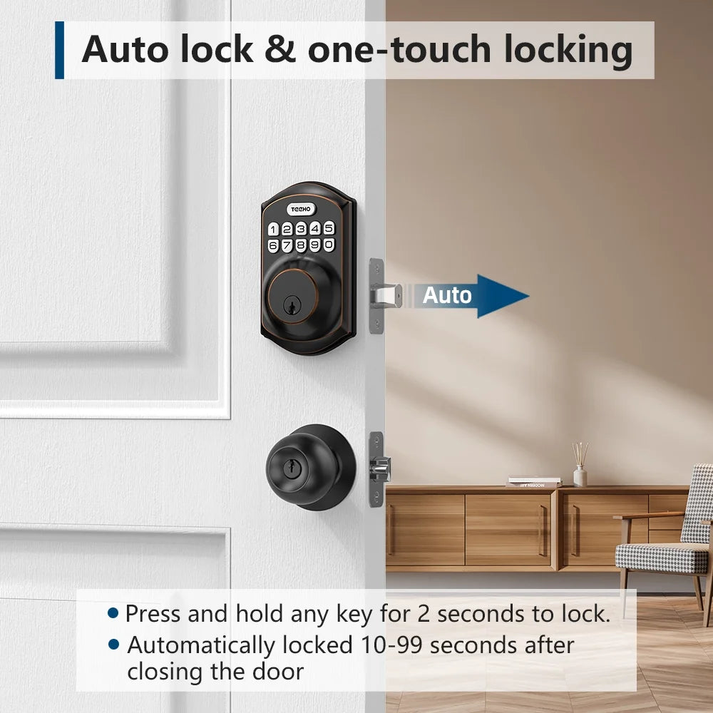 TEEHO Keyless Entry Door Lock Keypad Electronic Smart Deadbolt for Front Door, Digital Lock Anti-Peeking Password, Easy Installation in Oil Rubbed Bronze Finish 1.76 Pounds