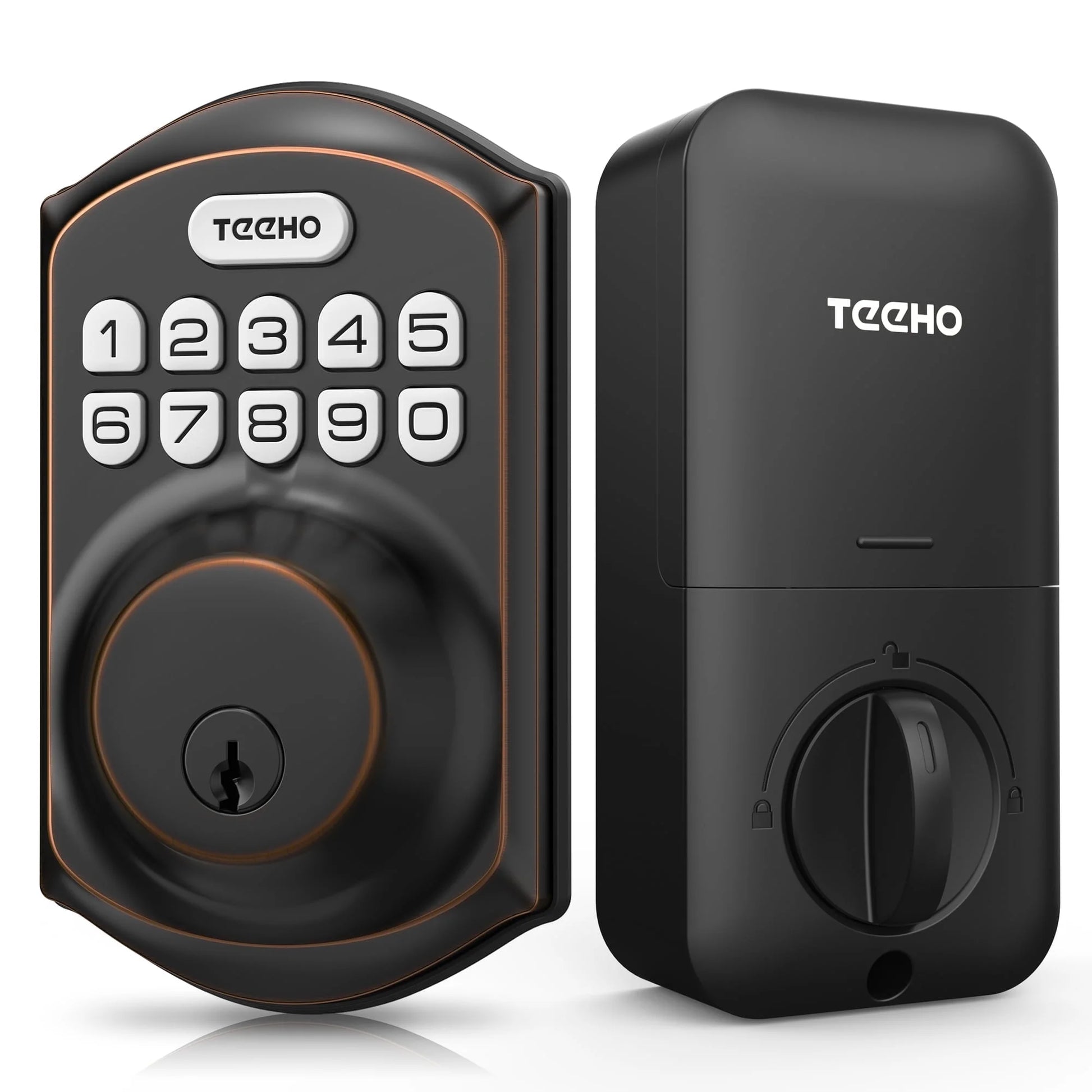 TEEHO Keyless Entry Door Lock Keypad Electronic Smart Deadbolt for Front Door, Digital Lock Anti-Peeking Password, Easy Installation in Oil Rubbed Bronze Finish 1.76 Pounds