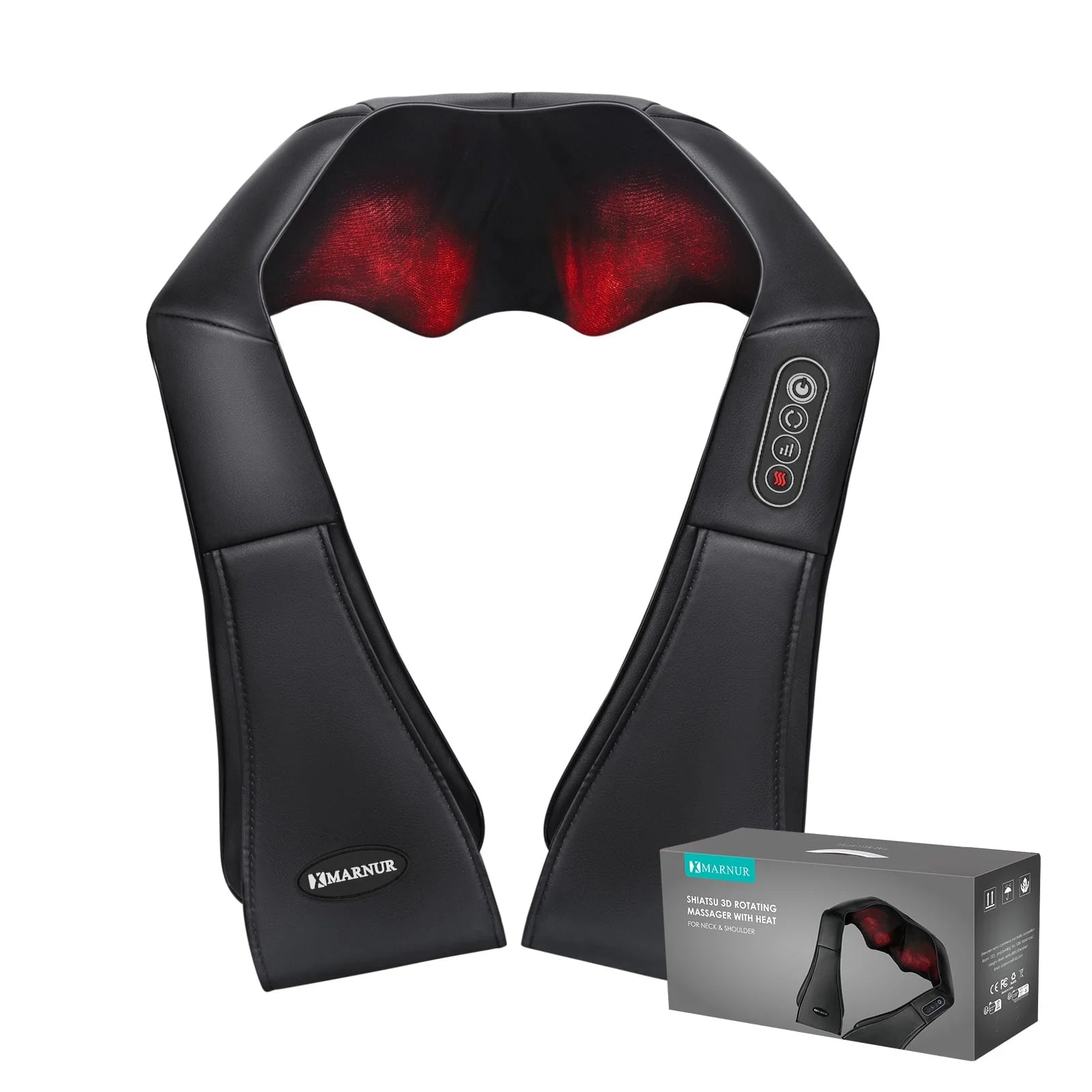 MARNUR Neck and Shoulder Massager, 3D Deep Tissue Kneading Shiatsu Massager with Heat, Black