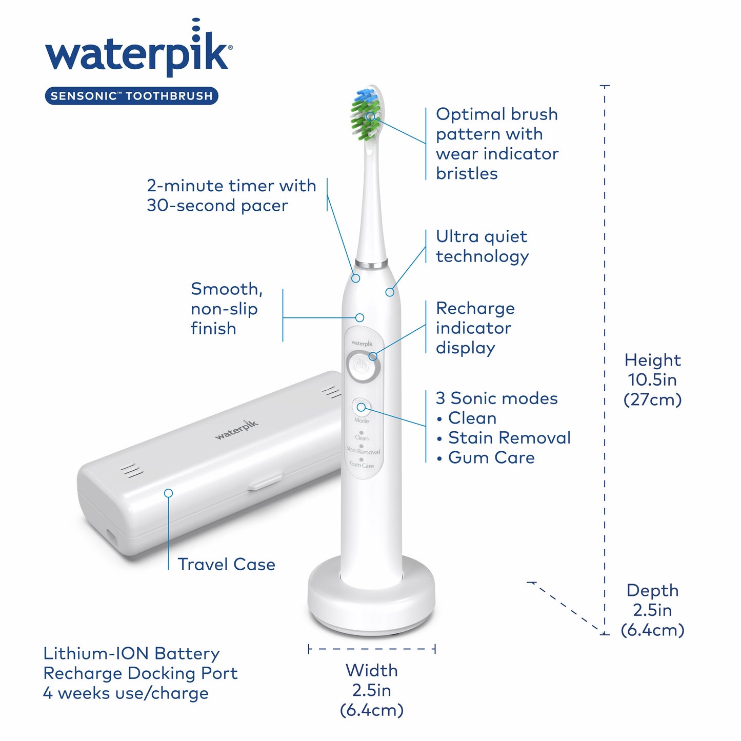 Waterpik Sensonic Sonic Electric Toothbrush, White STW-03