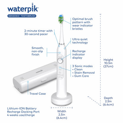 Waterpik Sensonic Sonic Electric Toothbrush, White STW-03