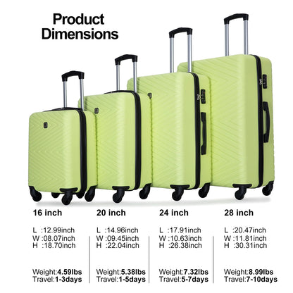 Travelhouse 4 Piece Hardshell Luggage Set Hardside Lightweight Suitcase with TSA Lock Spinner Wheels.(light Green)