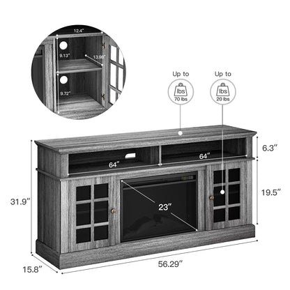 Electric Fireplace TV Stand for 65″ TVs with Remote Control Fireplace Entertainment Center TV Console Table with 23″ Fireplace, Holds up to 200 lbs