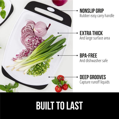 Gorilla Grip Oversized 100% BPA Free Reversible Kitchen Cutting Board Set of 3, Juice Grooves, Dishwasher Safe, Black