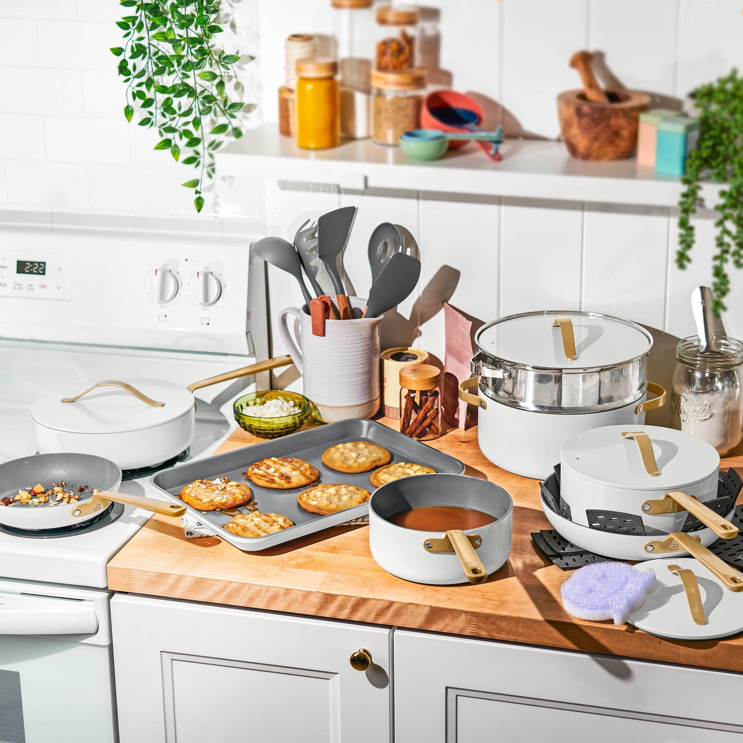 Beautiful 22pc Cookware Set, White Icing by Drew Barrymore