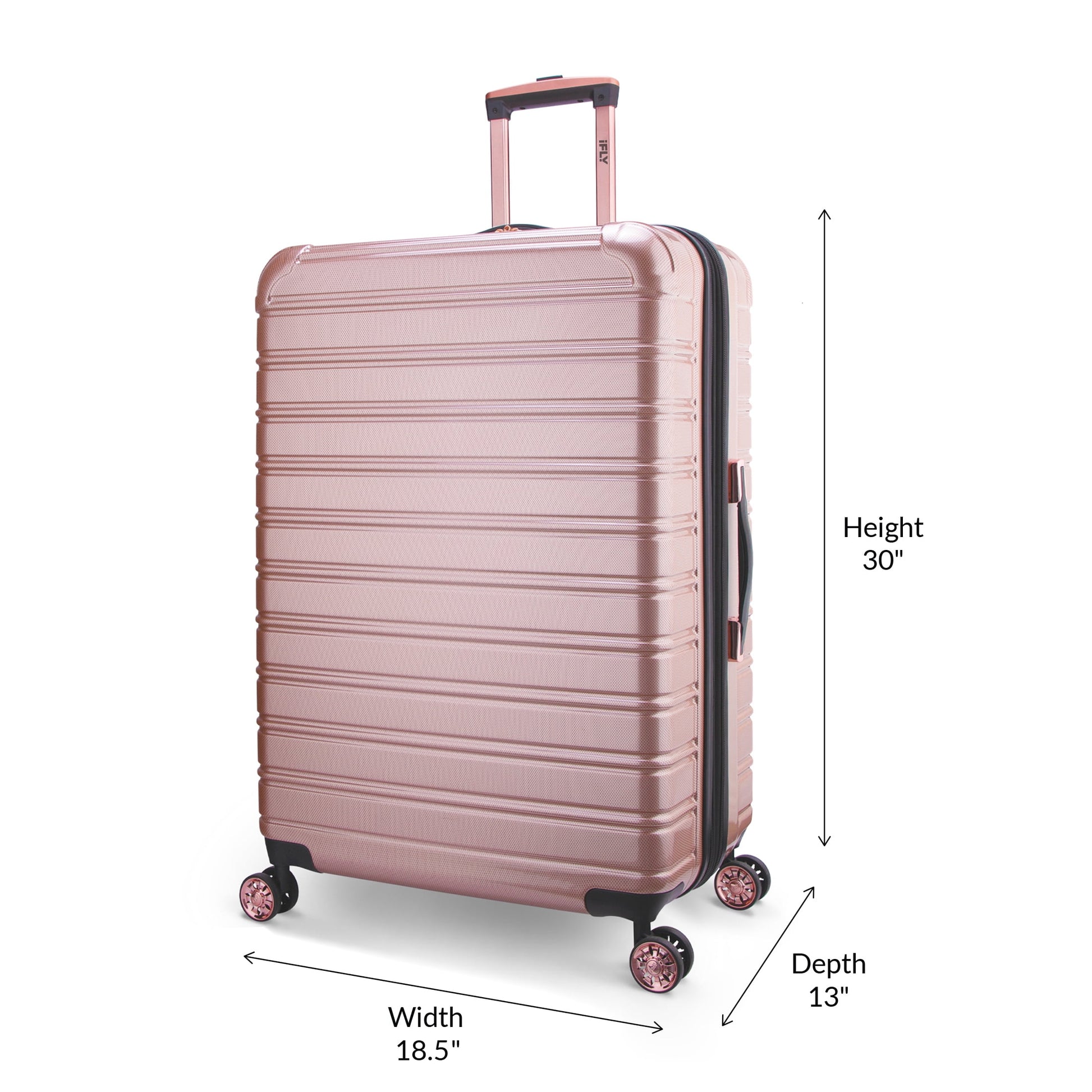 iFLY Hardside Luggage Fibertech 3 Piece Set, 20" Carry-on, 24" Checked Luggage and 28" Checked Luggage, Rose Gold