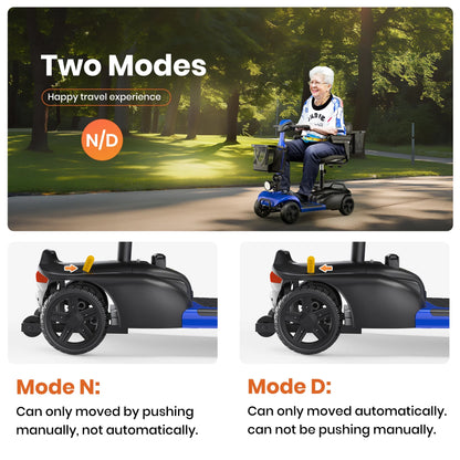 SACVON 4 Wheels Mobility Scooter with Cane Holder for Seniors, Electric Folding Wheelchair Device for Travel, Blue