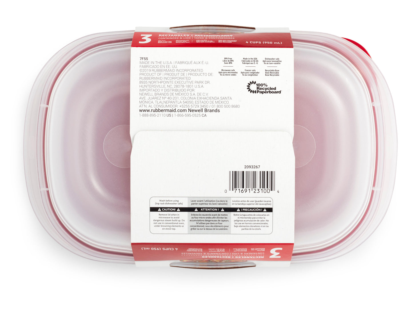 Rubbermaid TakeAlongs 4 Cup Rectangle Food Storage Containers, Set of 3, Red